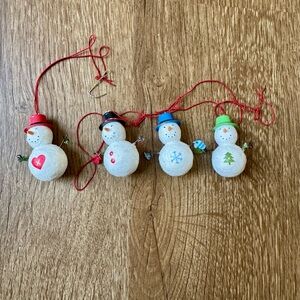 Vintage Hallmark Miniature Snowmen Ornaments 2 inch Glittery Dangly Mittens Hats